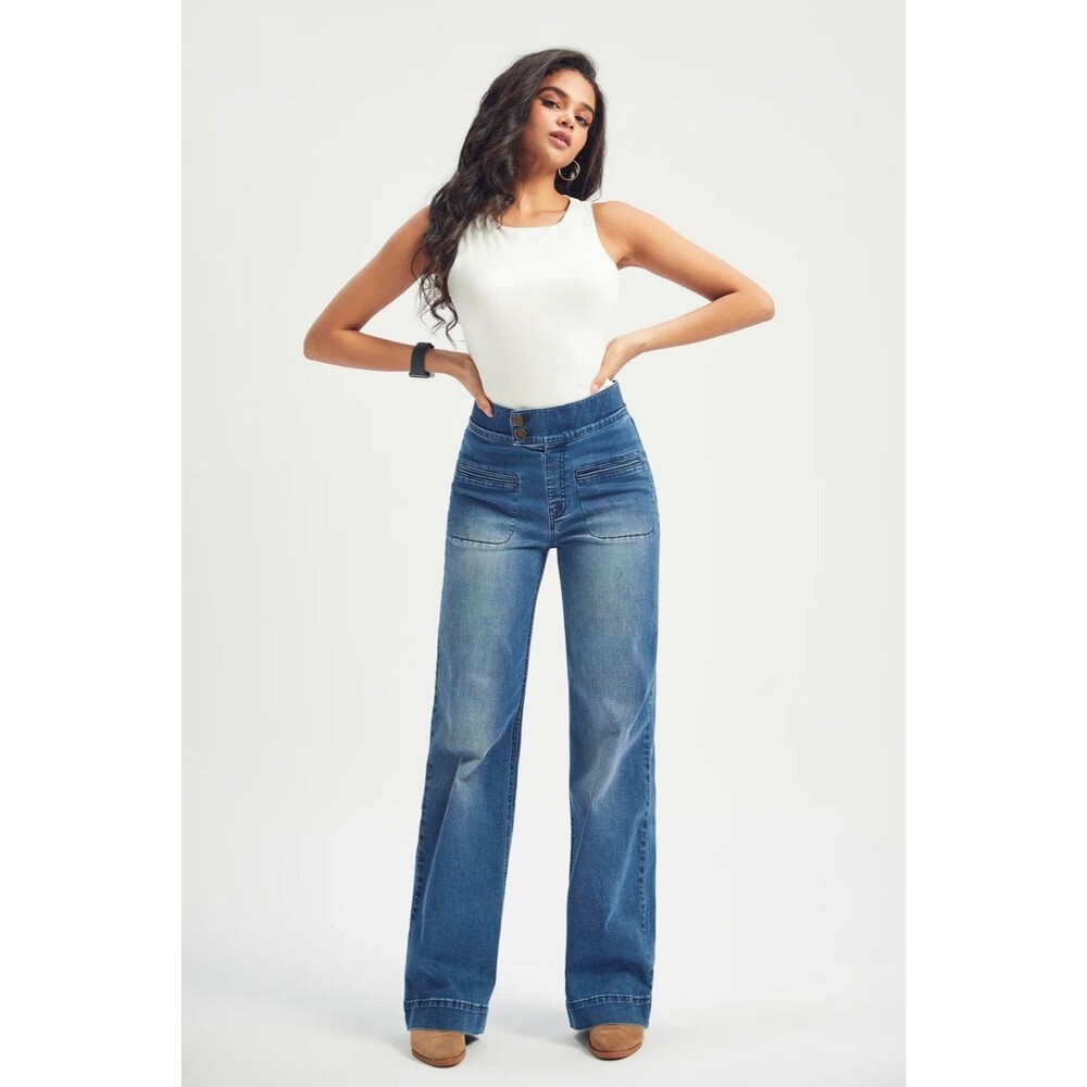 Betabrand Farah Jeans Women Size XXL High Waist Wide Leg Denim Pants Inseam 31"